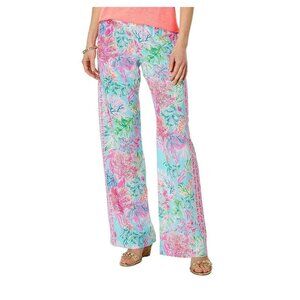 Lilly Pulitzer Bal Harbor Palazzo Pants Blue Celestial Cay to My Heart sz M